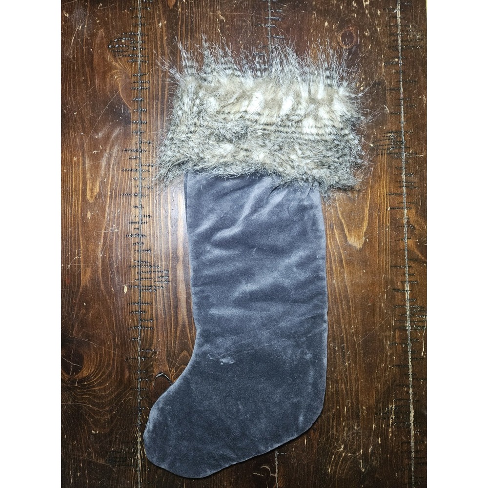 Hobby Lobby Gray Velvet Christmas Stocking Faux Fur Cuff Charcoal Silver 21"